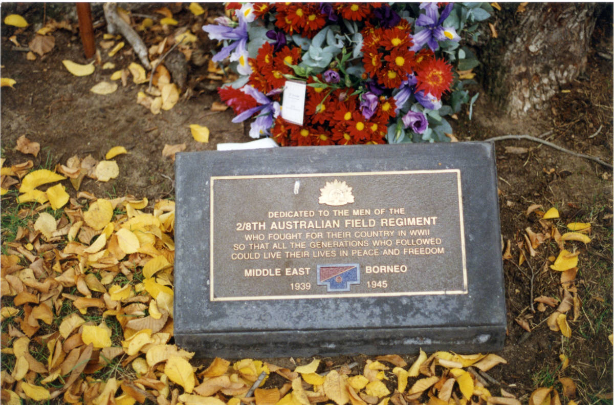 Regimental plaque at the Shrine, Melbourne, on day of its unveiling in 2001