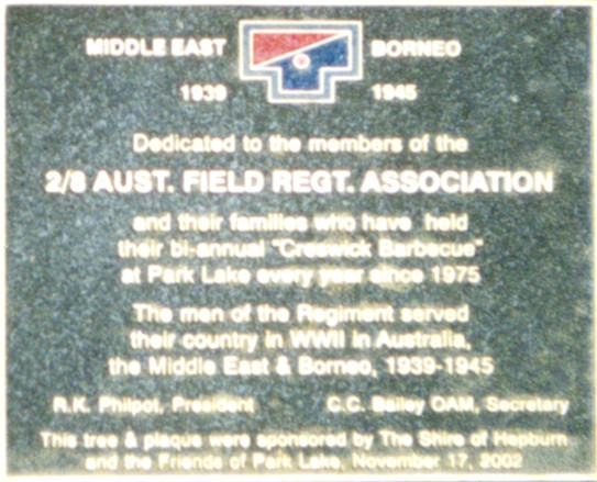 Regimental plaque at Creswick, Victoria on day of its unveiling 17 Novemember 2002