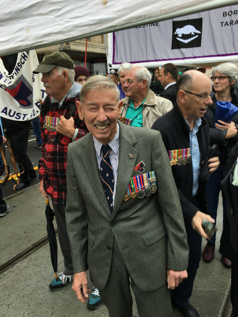 Anzac Day 2017, banner with closeup of Ron Parry