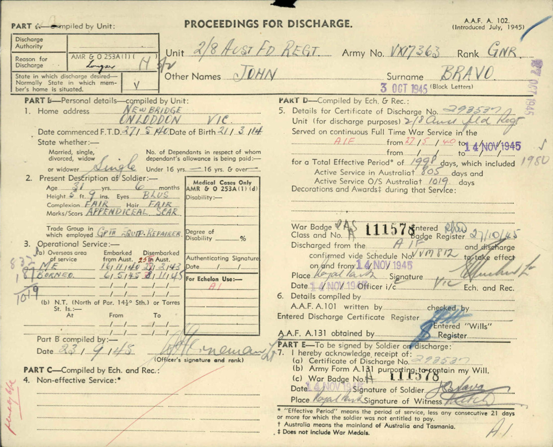 Document - Proceeedings For Discharge of John Bravo