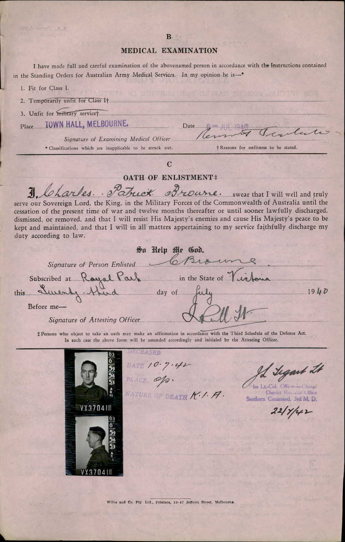 C.P. Browne - Oath of Enlistment