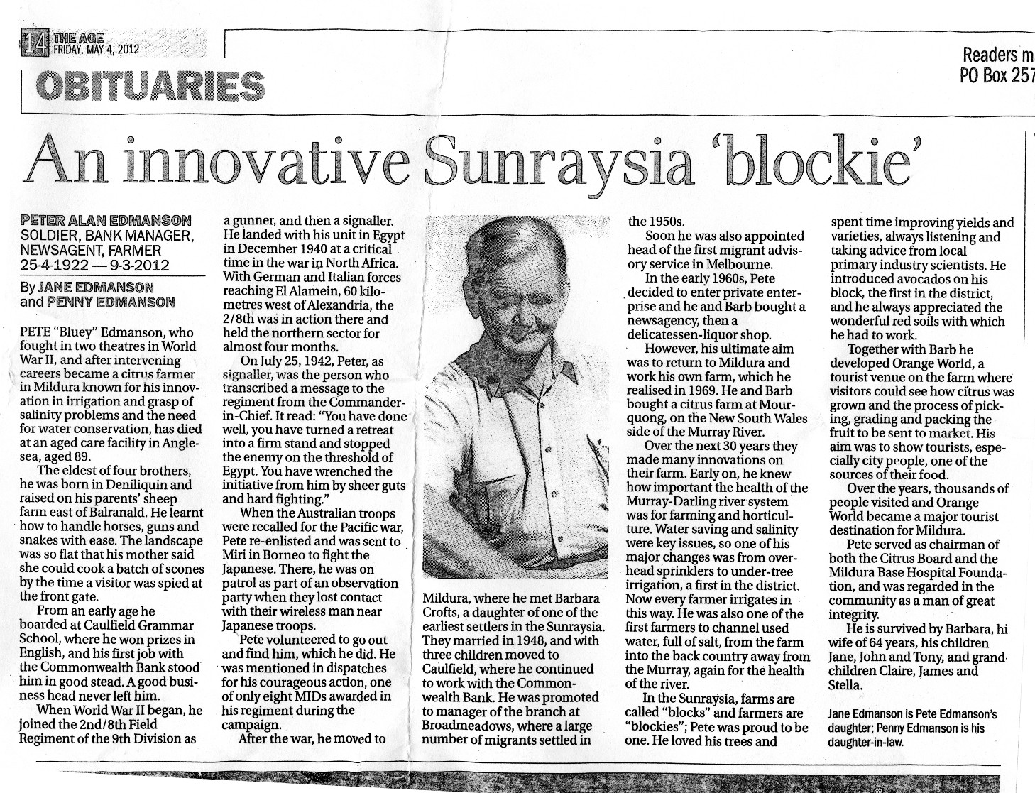 Obituary of Peter Alan Edmanson