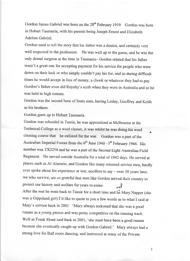Gordon James Gabriel. Page 1